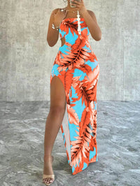 Leaf Print Split Thigh Cami Dress