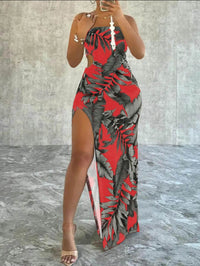 Leaf Print Split Thigh Cami Dress